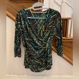 Nic + Zoe Green Patterned Surplice Top